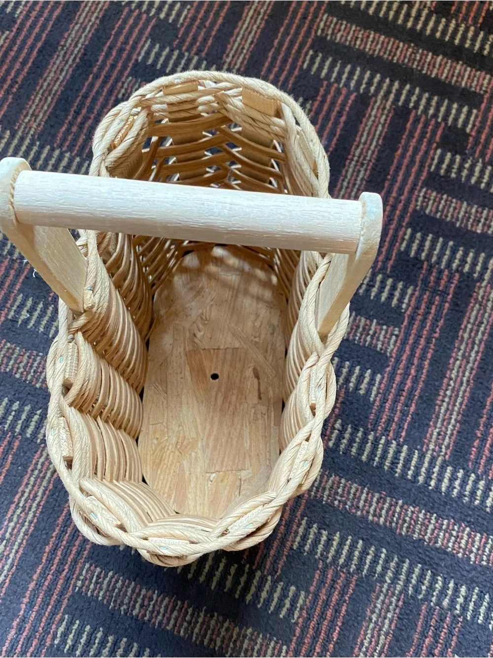 Woven Bathroom Tissue Holder Basket with Lid - Hand Painted Tulips Vintage 1994